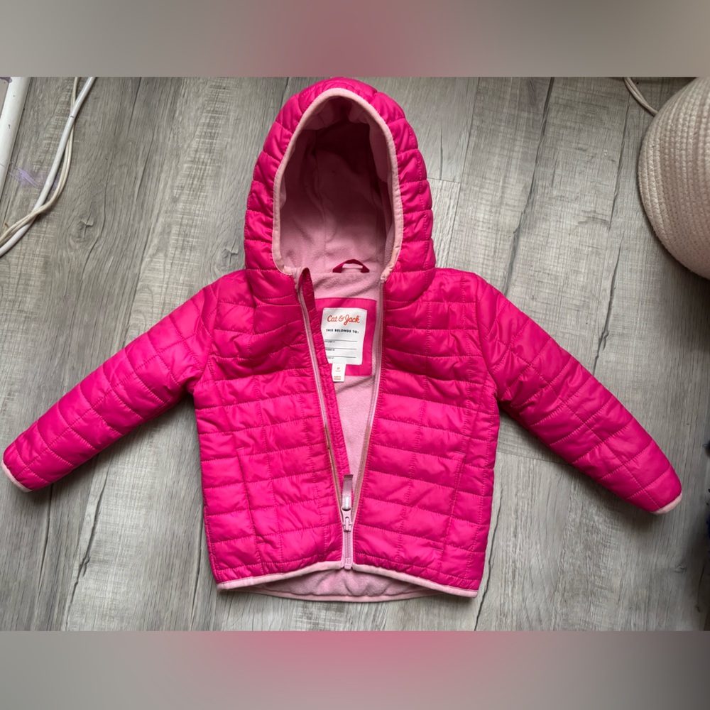 Cat & Jack Pink Quilted Hooded Spring Jacket Recycled Polyester 2T